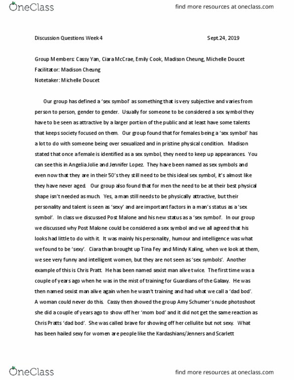 GSWS 318 Lecture Notes - Lecture 4: Tina Fey, Post Malone, Mindy Kaling thumbnail