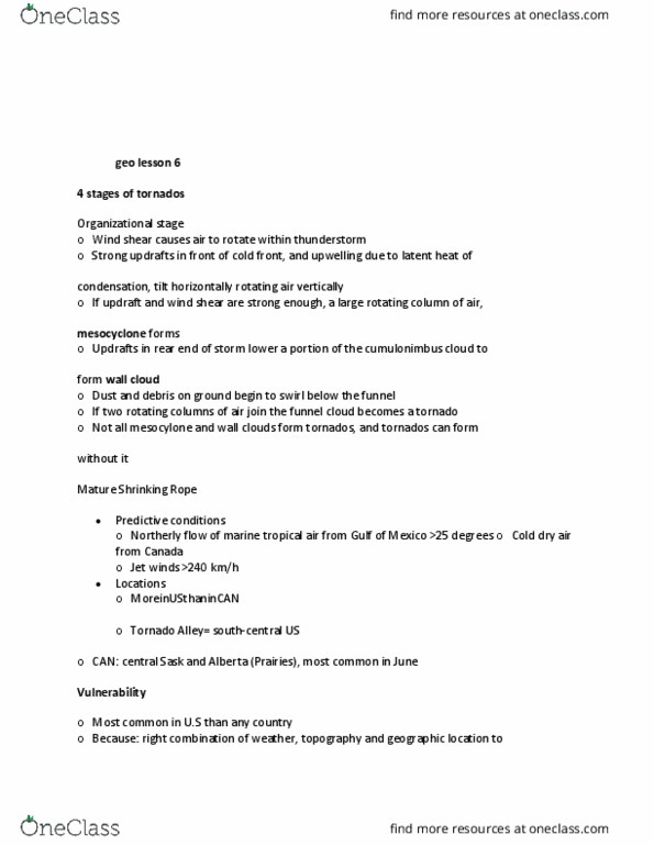 GG101 Lecture Notes - Lecture 6: Cumulonimbus Cloud, Funnel Cloud, Wind Shear thumbnail