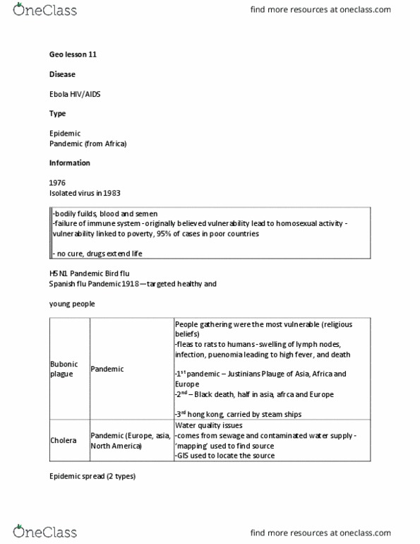 GG101 Lecture Notes - Lecture 11: 1918 Flu Pandemic, Influenza A Virus Subtype H5N1, Cholera thumbnail