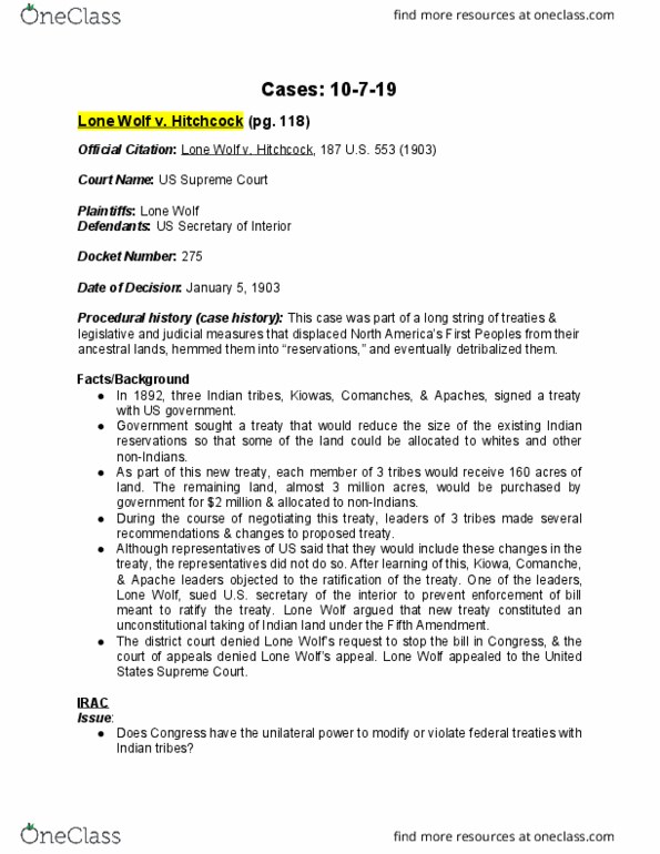 NATAMST 100 Lecture Notes - Lecture 8: Case Citation, John Studebaker, Due Process thumbnail