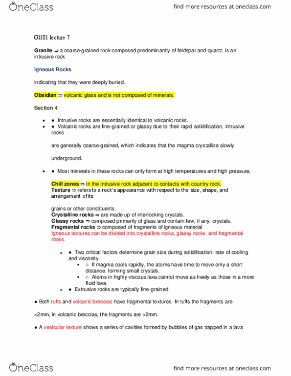 GL101 Lecture Notes - Lecture 7: Intrusive Rock, Viscosity, Orthoclase thumbnail