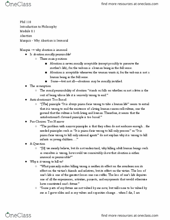 PHIL 110 Lecture Notes - Lecture 1: Fetus thumbnail