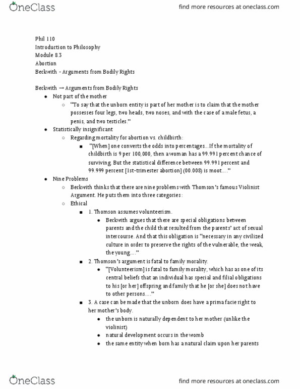 PHIL 110 Lecture Notes - Lecture 3: Fetus thumbnail