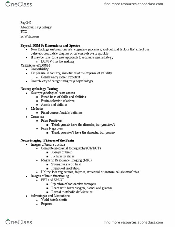PSY 245 Lecture Notes - Lecture 7: Psy, Ct Scan, Dsm-5 thumbnail
