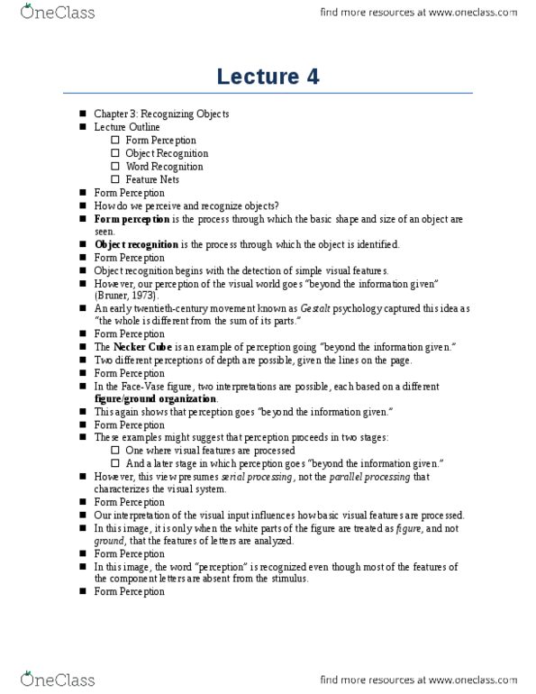 PS260 Lecture Notes - Lecture 4: Necker Cube, Gestalt Psychology, Outline Of Object Recognition thumbnail