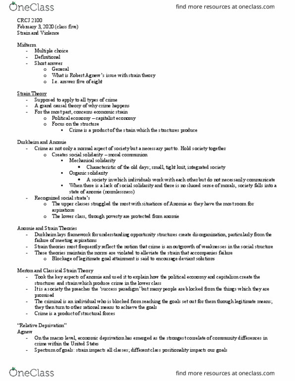 CRCJ 3001 Lecture Notes - General Strain Theory, Consumerism, Randall Collins thumbnail