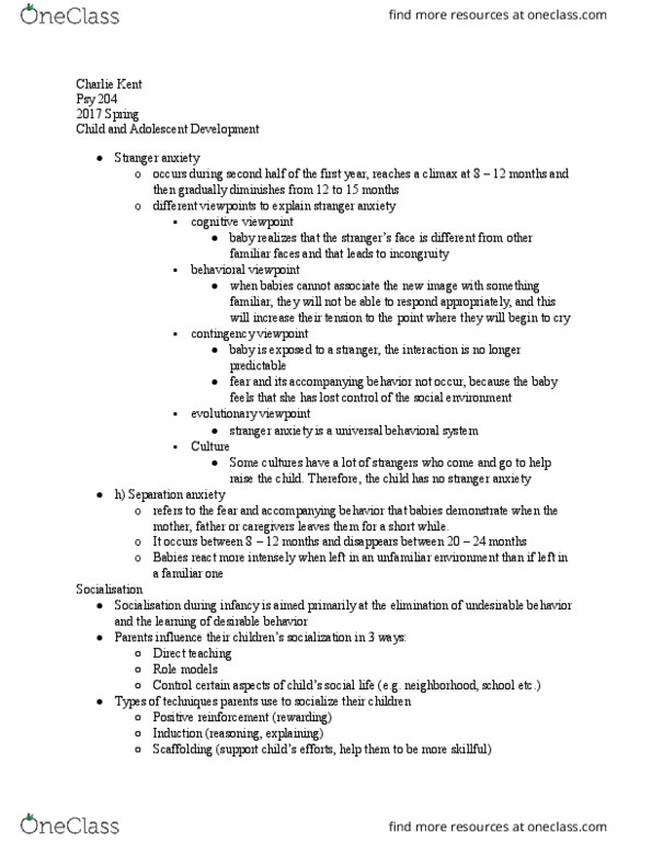 PSY 204 Lecture Notes - Lecture 10: Cognitive Development, Psy, 18 Months thumbnail