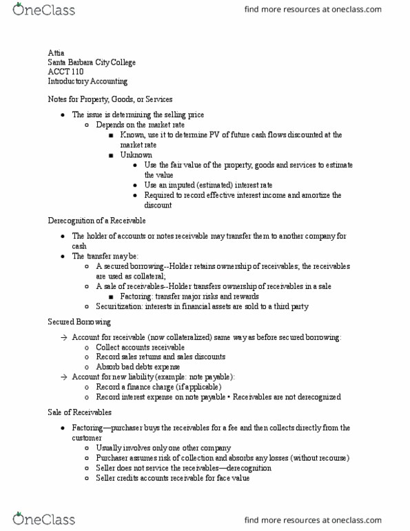 ACCT 110 Lecture Notes - Lecture 10: Santa Barbara City College, Finance Charge, Securitization thumbnail