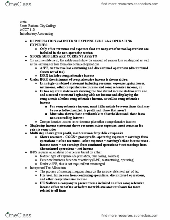 ACCT 110 Lecture Notes - Lecture 22: Santa Barbara City College, Net Income, Income Statement thumbnail