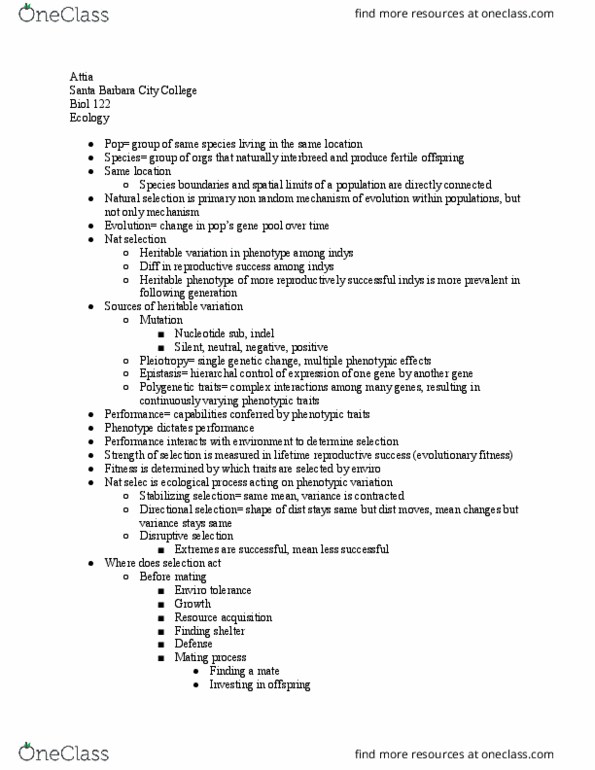 BIOL 122 Chapter Notes - Chapter 6: Santa Barbara City College, Species Complex, Indel thumbnail