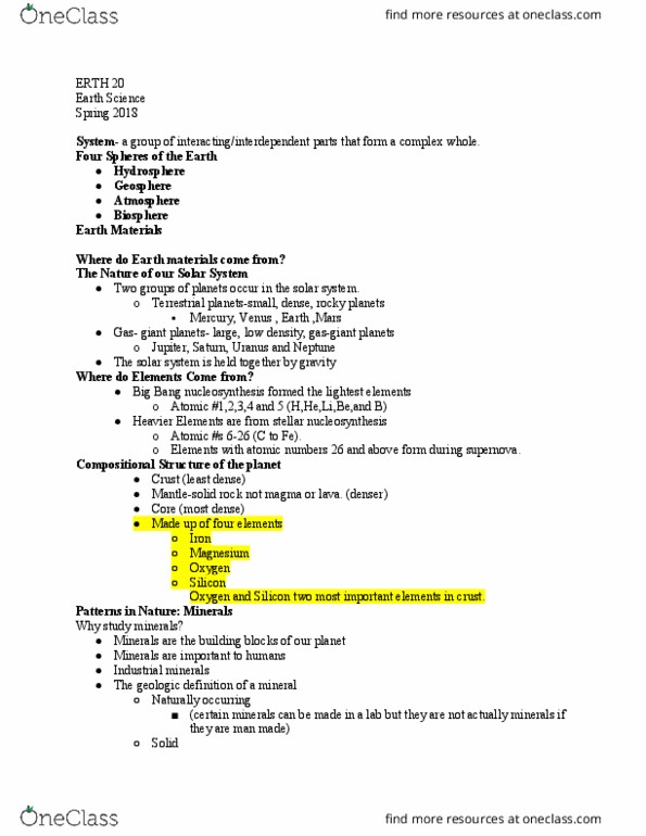 ERTH 20 Lecture Notes - Lecture 15: Gas Giant, Industrial Mineral, Geosphere thumbnail