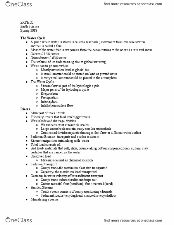 ERTH 20 Lecture Notes - Lecture 21: Dissolved Load, Evaporation, Clastic Rock thumbnail