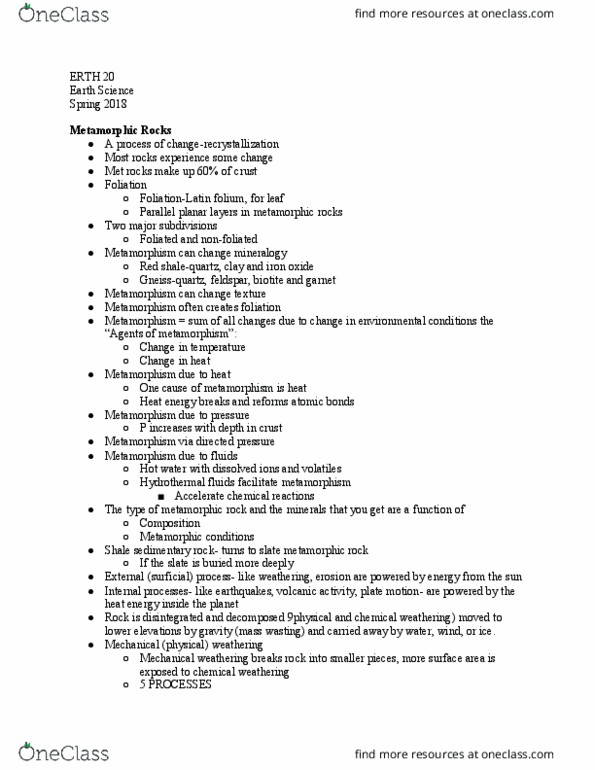 ERTH 20 Lecture Notes - Lecture 19: Biotite, Mass Wasting, Feldspar thumbnail