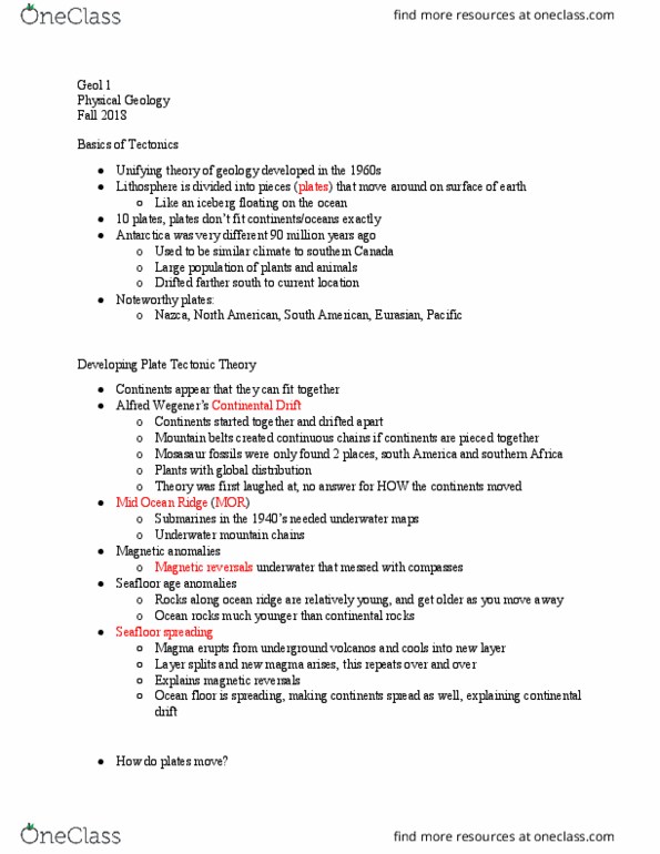 GEOL 1 Lecture Notes - Lecture 2: Lithosphere, Asthenosphere, Mosasaur thumbnail