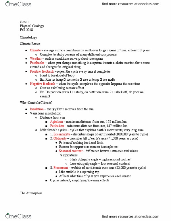 GEOL 1 Lecture Notes - Lecture 18: Top, Climatology, Positive Feedback thumbnail