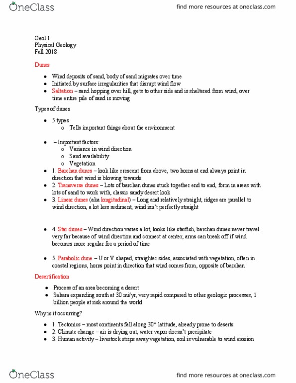 GEOL 1 Lecture Notes - Lecture 24: Barchan, Wind Direction, Dune thumbnail