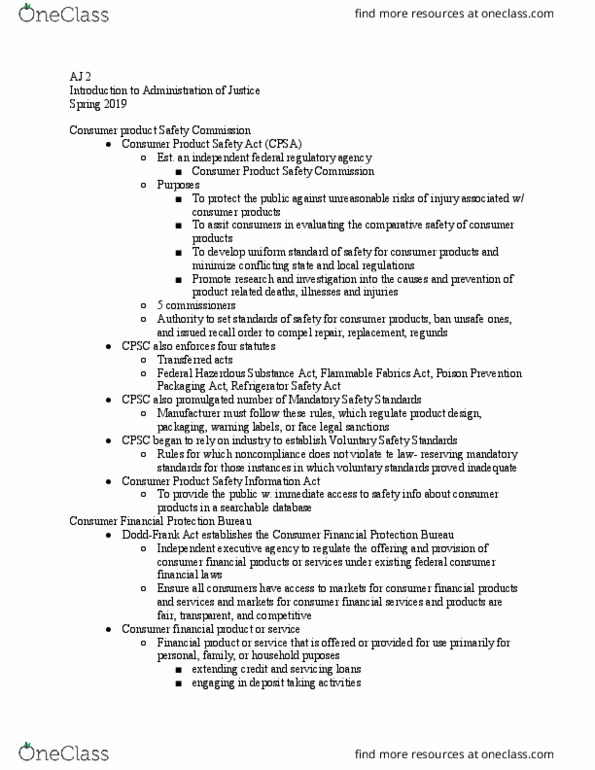 AJ 2 Chapter Notes - Chapter 15: Consumer Protection, Implied Warranty, U.S. Consumer Product Safety Commission thumbnail