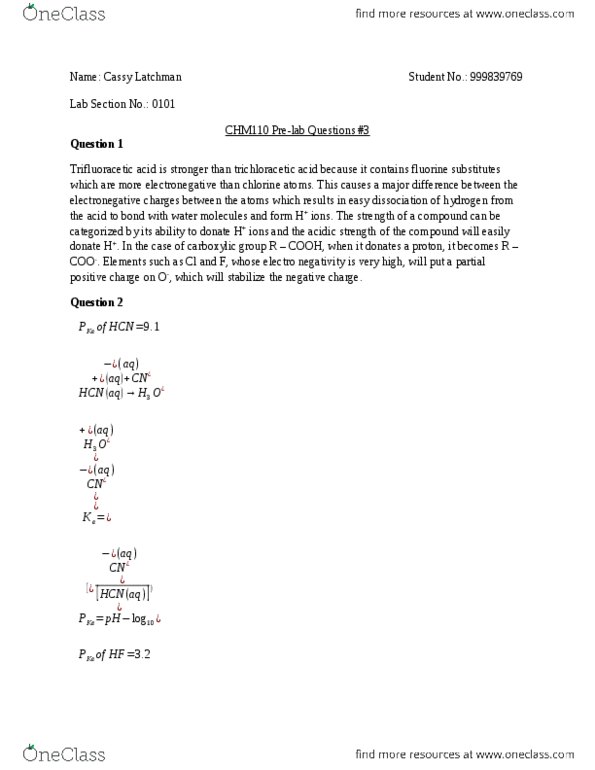 CHM110H5 Lecture Notes - Sodium Hydroxide, Chief Operating Officer, Titration thumbnail