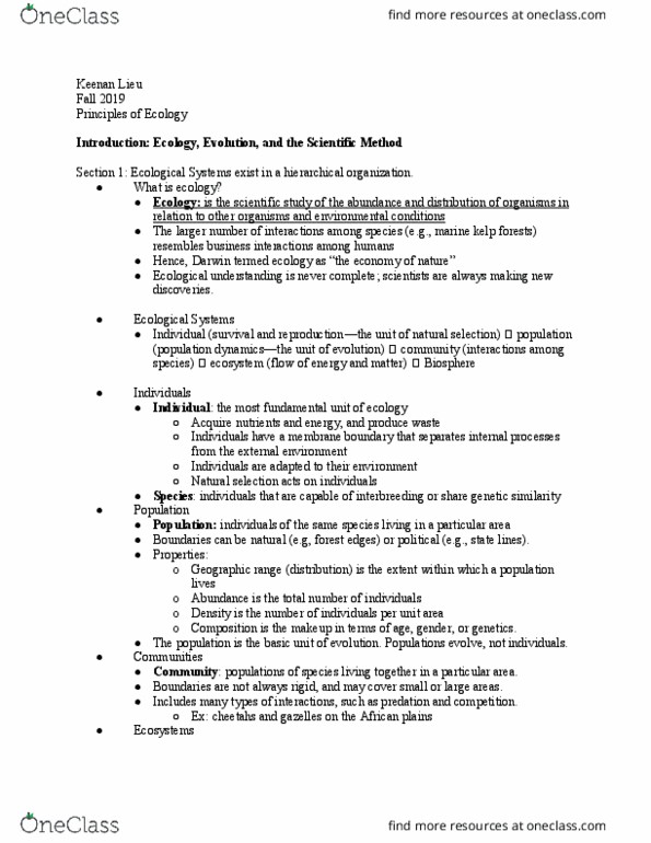 BIO-8 Lecture Notes - Lecture 1: Natural Selection, Ecosystem Approach thumbnail