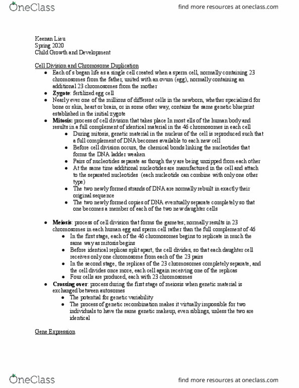 EAR-20 Lecture Notes - Lecture 12: Molecular-Weight Size Marker, Genetic Recombination, Mitosis thumbnail