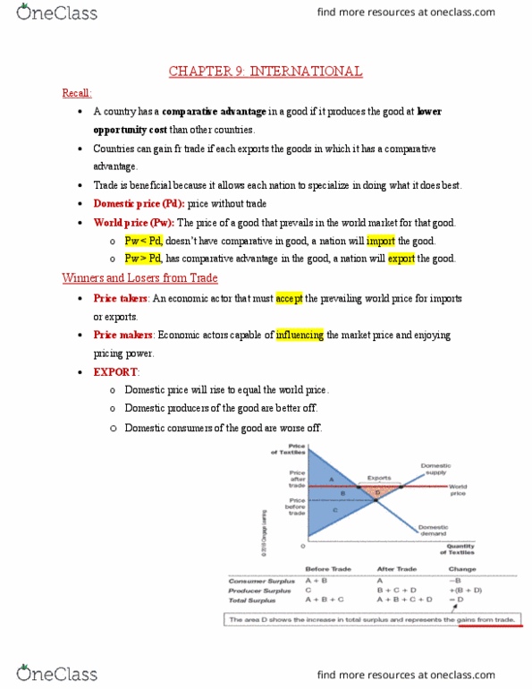 ECON 1001 Lecture Notes - Lecture 9: Comparative Advantage, High Tech, General Agreement On Tariffs And Trade thumbnail