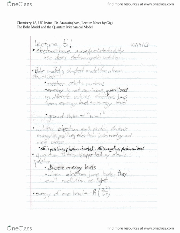 CHEM 1A Lecture Notes - Lecture 5: Bohr Model, Photon, Immunoglobulin E thumbnail