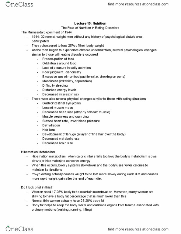 PSYCH 297R Lecture Notes - Lecture 15: Body Fat Percentage, Eating Disorder, Hair Loss thumbnail