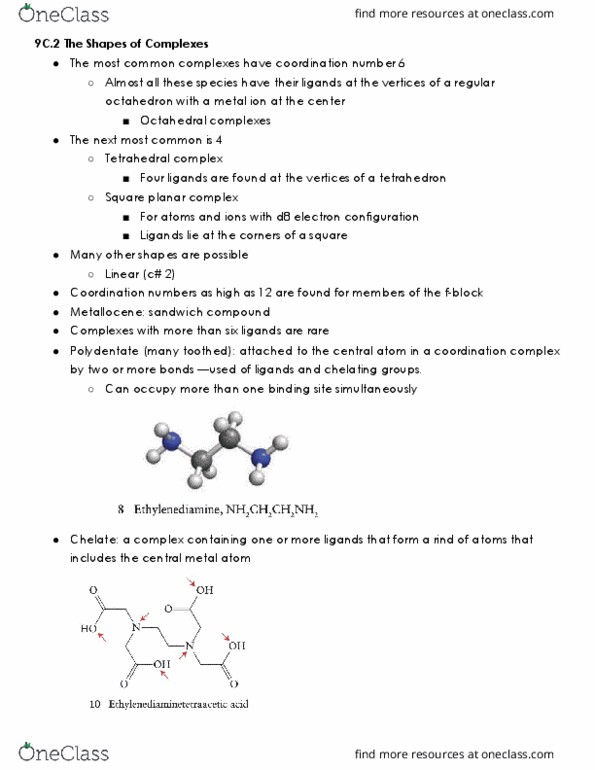 CHEM 14A Chapter Notes - Chapter 9C.2: Coordination Complex, Metallocene, Coordination Number thumbnail