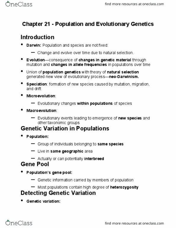 GEN-3000 Lecture Notes - Lecture 21: Population Genetics, Genetic Drift, Genetic Variation thumbnail