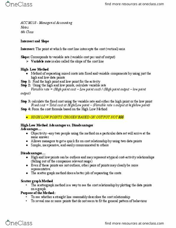 ACC M118 Lecture Notes - Lecture 6: Scatter Plot, Fixed Cost, Variable Cost thumbnail