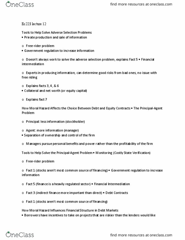 EC223 Lecture Notes - Lecture 12: Adverse Selection, Financial Regulation, Financial Repression thumbnail