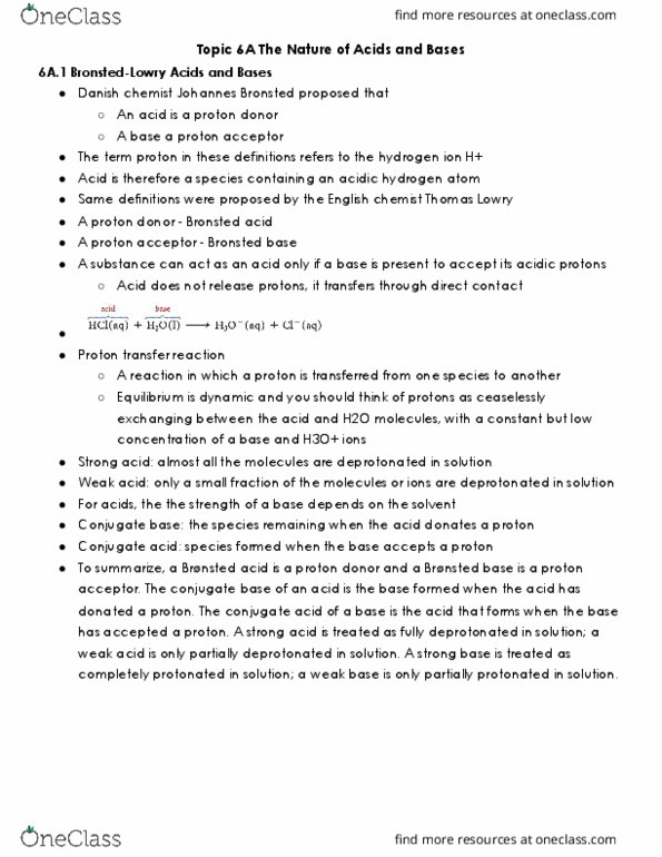 CHEM 14A Lecture Notes - Acid Strength, Conjugate Acid, Weak Base thumbnail