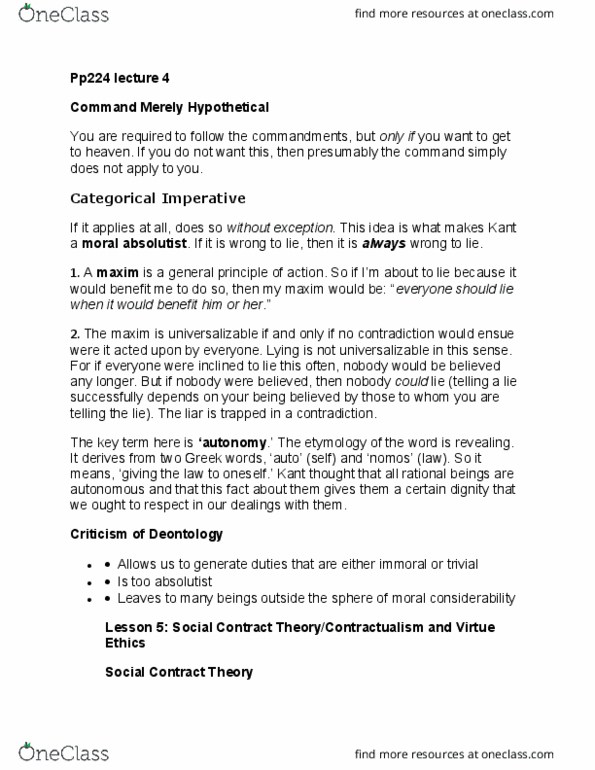 PP224 Lecture Notes - Lecture 4: Universalizability, Contractualism, Thought Experiment thumbnail