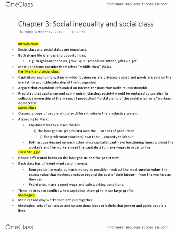 Sociology 1027A/B Lecture Notes - Lecture 3: Trade Union, Aetherius Society, Social Stratification thumbnail