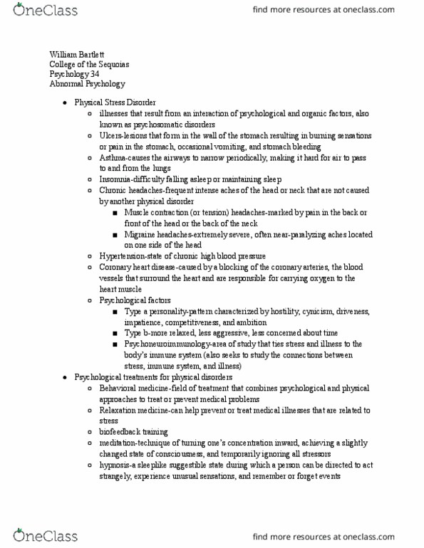 PSY 034 Lecture Notes - Lecture 8: Coronary Circulation, Baltimore Club, Pain Disorder thumbnail