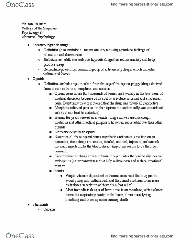 PSY 034 Lecture Notes - Lecture 16: Anxiolytic, Diazepam, Codeine thumbnail