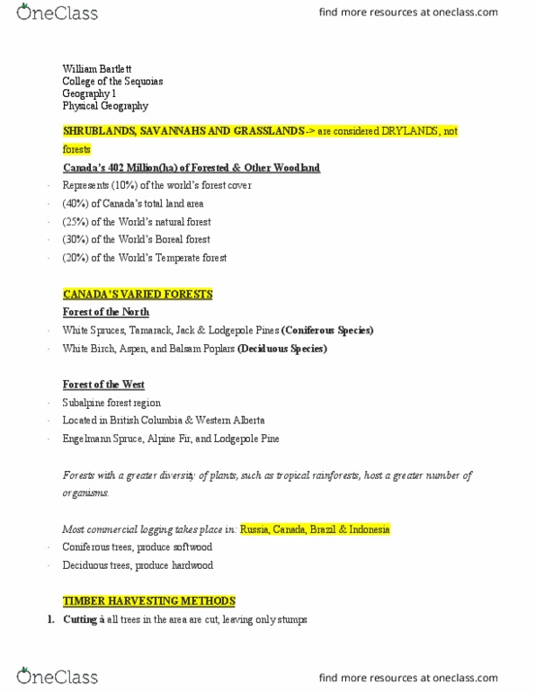 GEOG 001 Lecture Notes - Lecture 25: Montane Ecosystems, Pinus Contorta, Picea Engelmannii thumbnail
