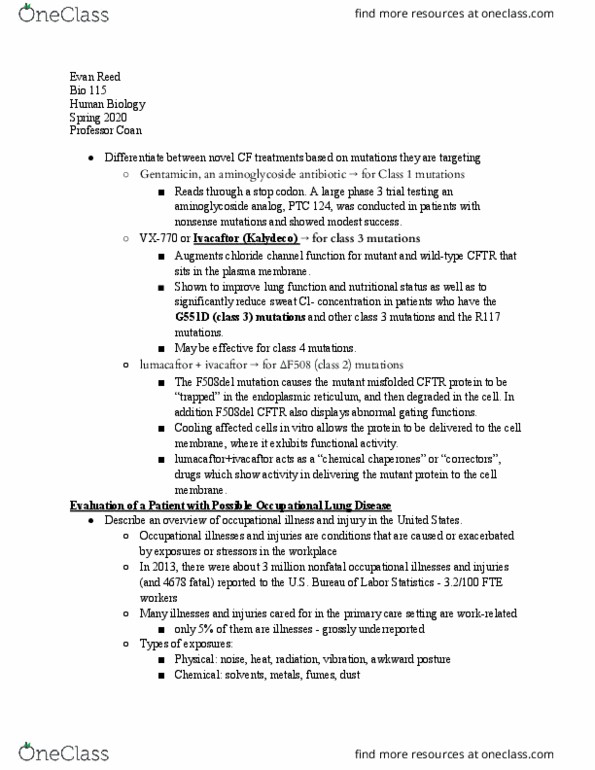 BIO 115 Lecture Notes - Lecture 25: Lumacaftor, Wild Type, Safety Data Sheet thumbnail