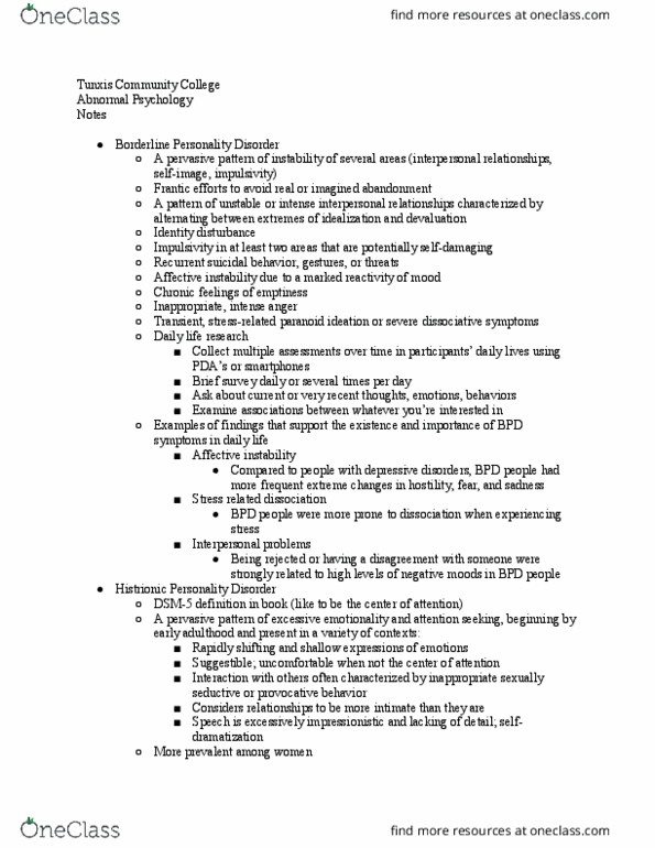 PSY 245 Lecture Notes - Lecture 18: Dsm-5, Personality Disorder, Impulsivity thumbnail