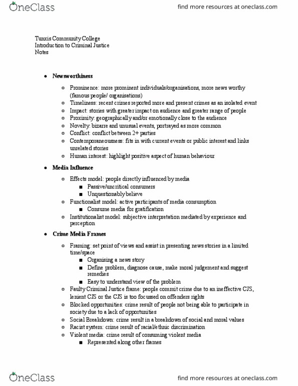 CJS 101 Lecture Notes - Lecture 2: Media Consumption, Summary Offence, Observational Study thumbnail