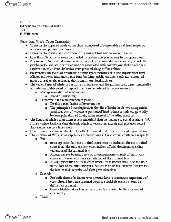 CJS 101 Lecture Notes - Lecture 14: Sampling Bias, Upper Class, Social Disorganization Theory thumbnail