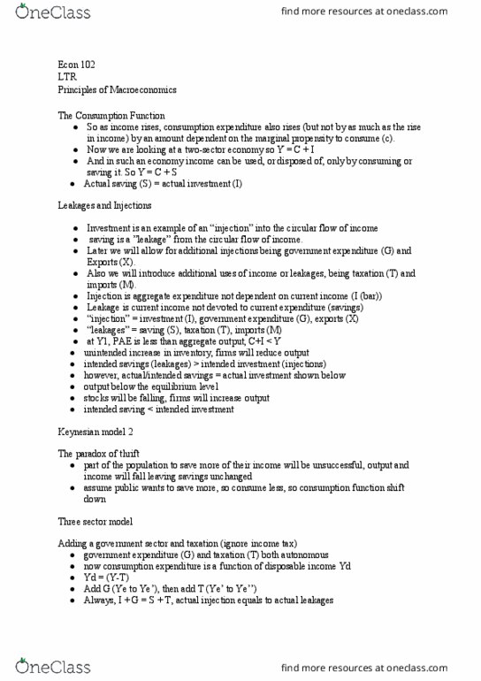 ECON 102 Lecture Notes - Lecture 27: Consumption Function, Tax Rate thumbnail