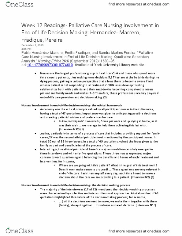 HLST 4010 Chapter Notes - Chapter 12: Palliative Care, Dementia, Sedation thumbnail