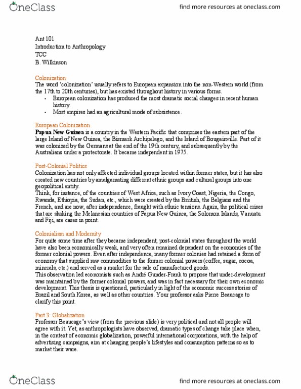 ANT 101 Lecture Notes - Lecture 15: Bismarck Archipelago, Economic Globalization, Lund University thumbnail