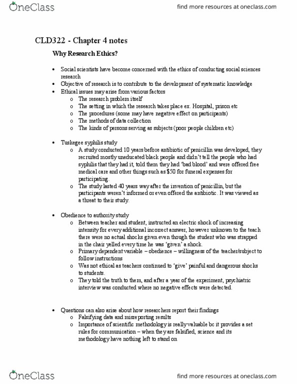 CLD 322 Lecture Notes - Lecture 5: Syphilis, Dependent And Independent Variables, Statistical Hypothesis Testing thumbnail