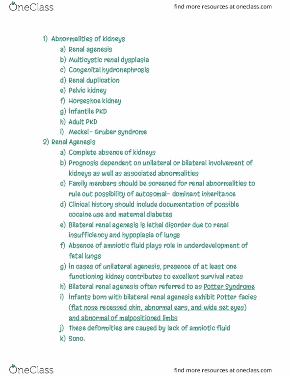 RIU 435 Lecture Notes - Lecture 17: Renal Agenesis, Multicystic Dysplastic Kidney, Horseshoe Kidney thumbnail