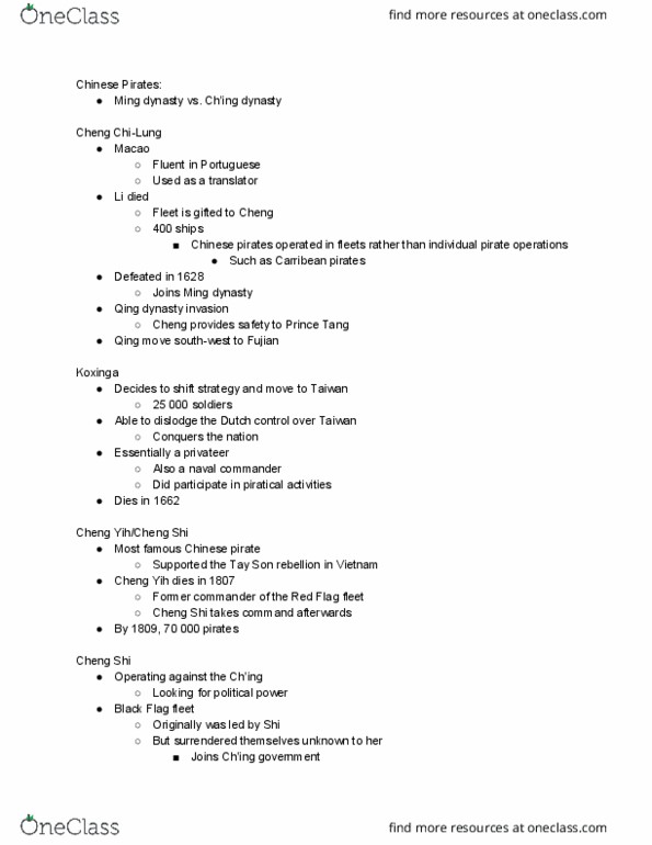 HI127 Lecture Notes - Lecture 14: First Opium War, Keelung, Koxinga thumbnail