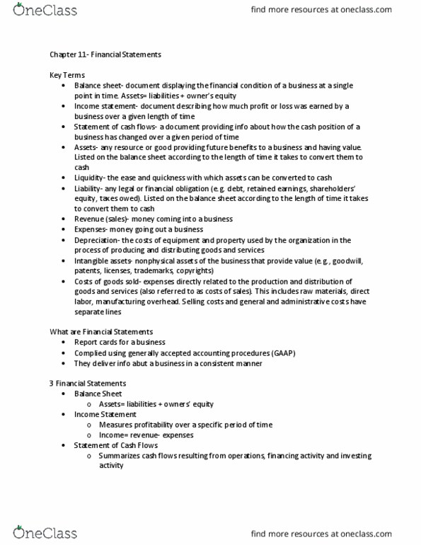 KH 4340 Lecture Notes - Lecture 11: Income Statement, Current Liability, Cash Flow thumbnail