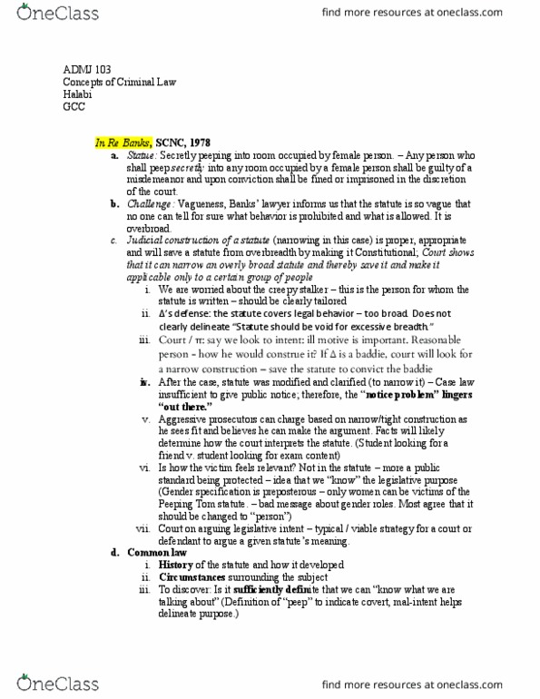 ADMJ 103 Lecture Notes - Lecture 6: Vagueness, Overbreadth Doctrine, John Paul Stevens thumbnail