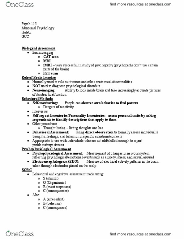 PSYCH 115 Lecture Notes - Lecture 10: Positron Emission Tomography, Ct Scan, Electroencephalography thumbnail